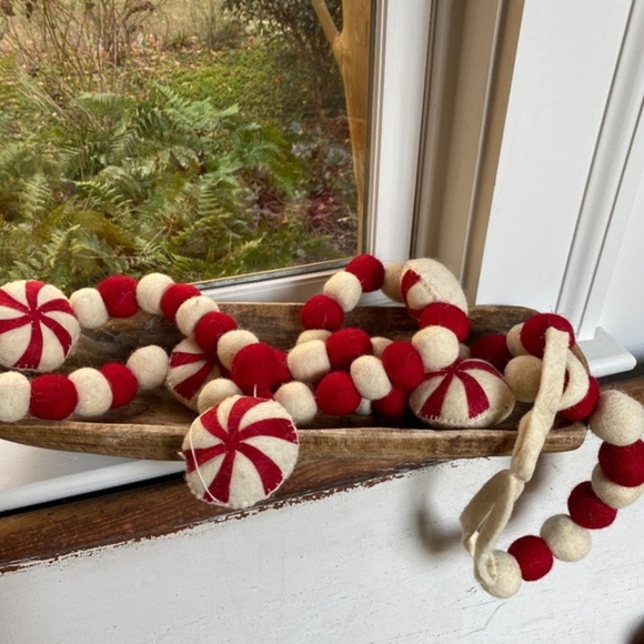 Anthropologie Felt Pom Peppermint Candy Wool Felt Garland - Picture 5 of 5